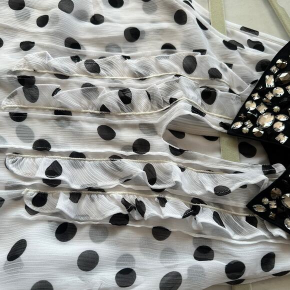 NWT WHBM White w/Black Polka Dot Chiffon Shirt Removable Rhinestone Collar Sz 0 - Picture 11 of 11